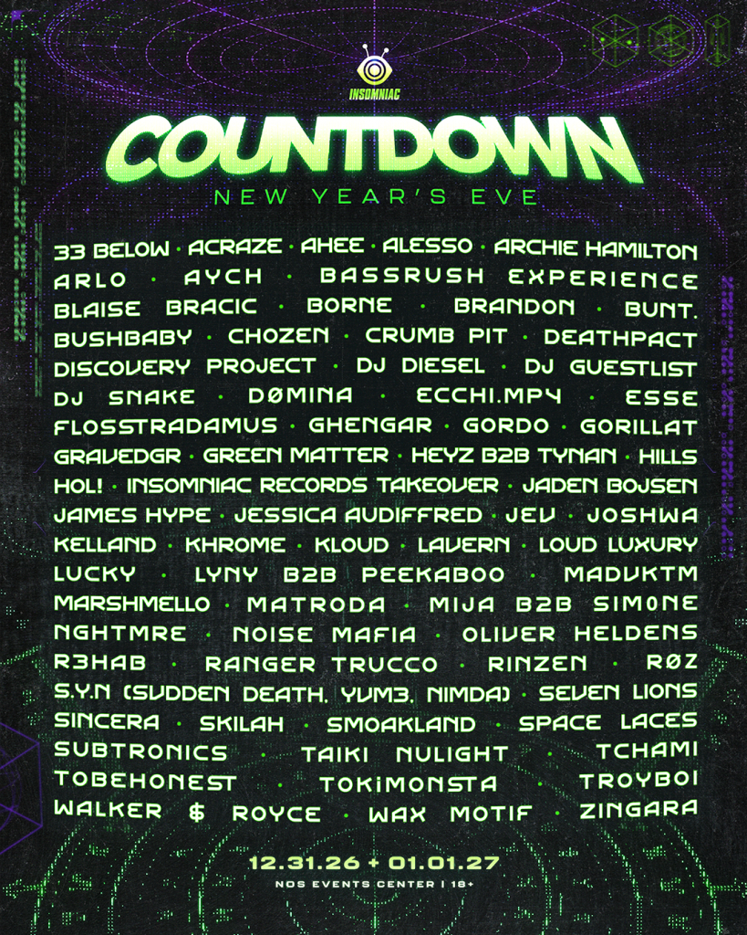 Official Countdown NYE 2026 artist lineup poster